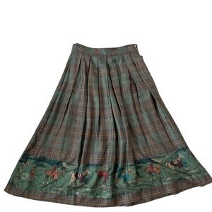 Plaid Green Skirt with Equestrian Print